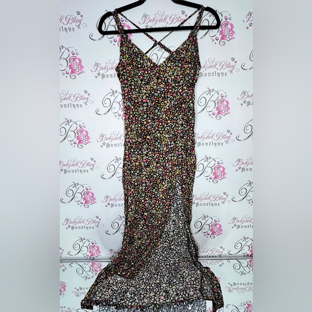 Zara dress bustier flowers multi color long leg slit Floral Maxi Dress
